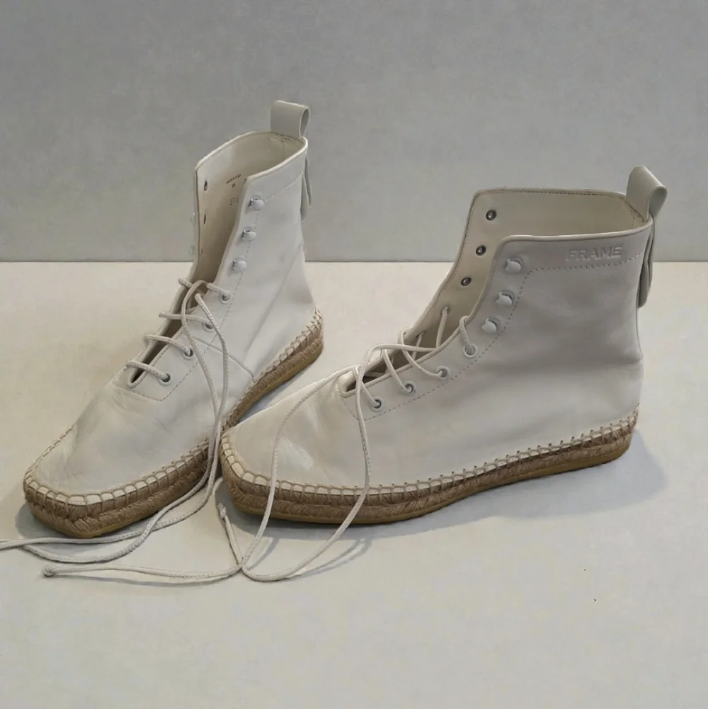 Frame Le Boston White Leather High Top Espadrilles Booties Size 7.5 Excellent